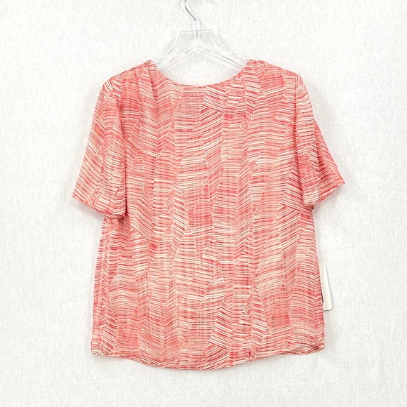 CARLISLE Vintage Shirt Womens 10 Red Cream Silk Short Sleeve Round Neck top - Picture 2 of 15